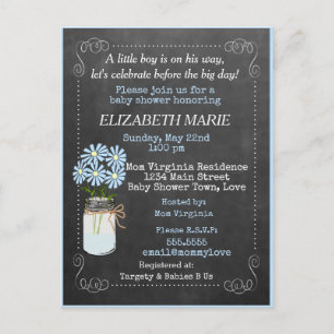 Chalkboard Look Blue Baby Shower Invitation Postcard