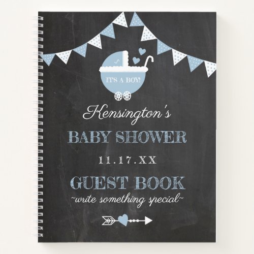 Chalkboard Look Blue Boys Baby Shower Guest Book 