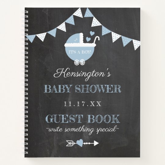 Chalkboard Look Blue Boys Baby Shower Guest Book Zazzle Com