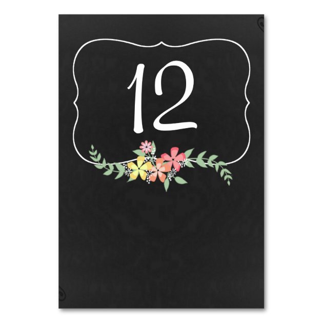 Chalkboard Look Floral Wedding Table Number Card