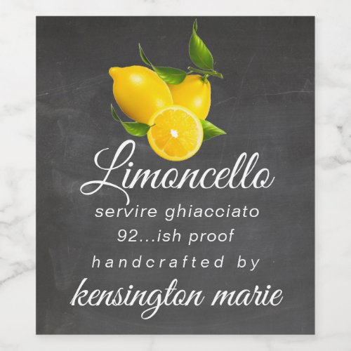 Chalkboard Look Limoncello Liquor Bottle Label 