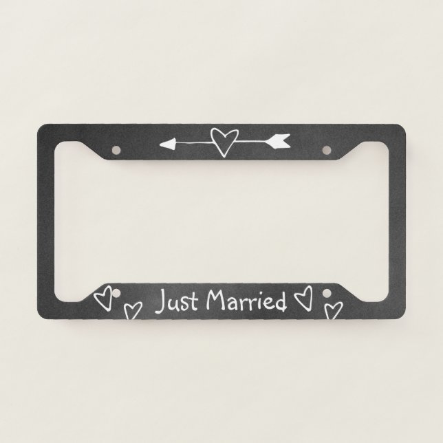 Chalkboard Look Newly Wed License Plate Frame (Front)