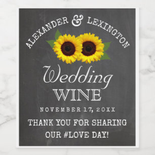 Chalkboard Look Sunflowers Rustic Country Wedding Wine Label