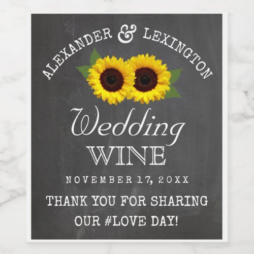 Chalkboard Look Sunflowers Rustic Country Wedding Wine Label