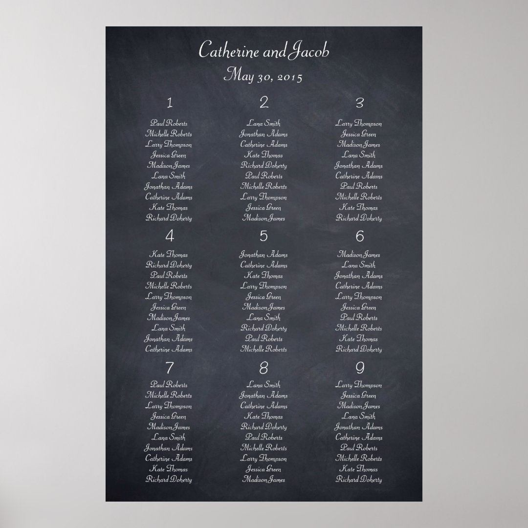 Chalkboard Look Table Seating Chart | Zazzle