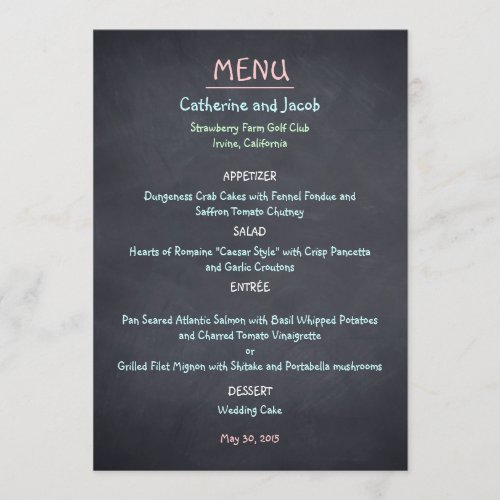 Chalkboard Look Wedding Menu Card