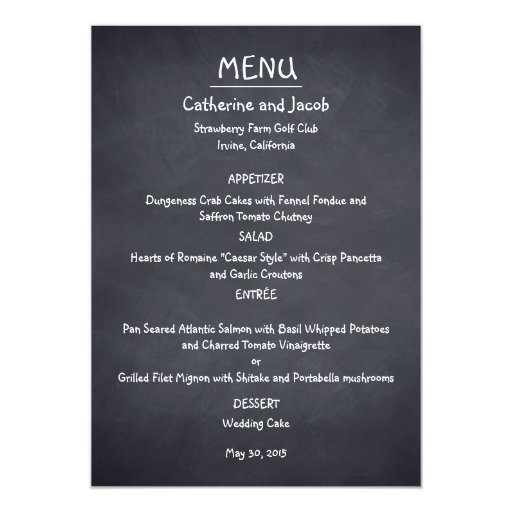 Chalkboard Look Wedding Menu Card | Zazzle