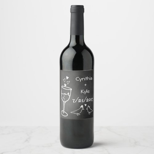 Chalkboard Look Wedding Wine Label