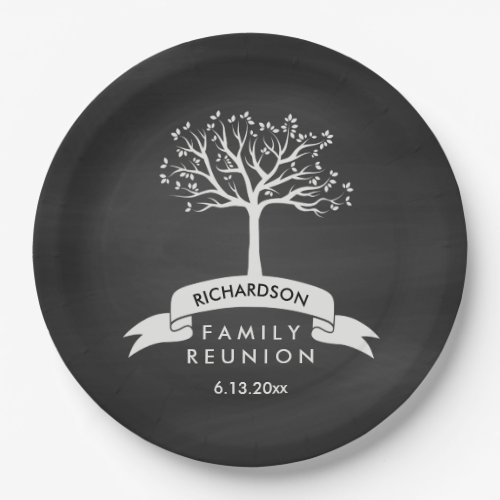 Chalkboard Look with Tree Family Reunion Paper Plates