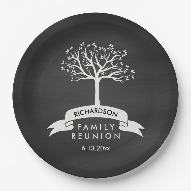 Chalkboard Look with Tree Family Reunion Paper Plates (Front)