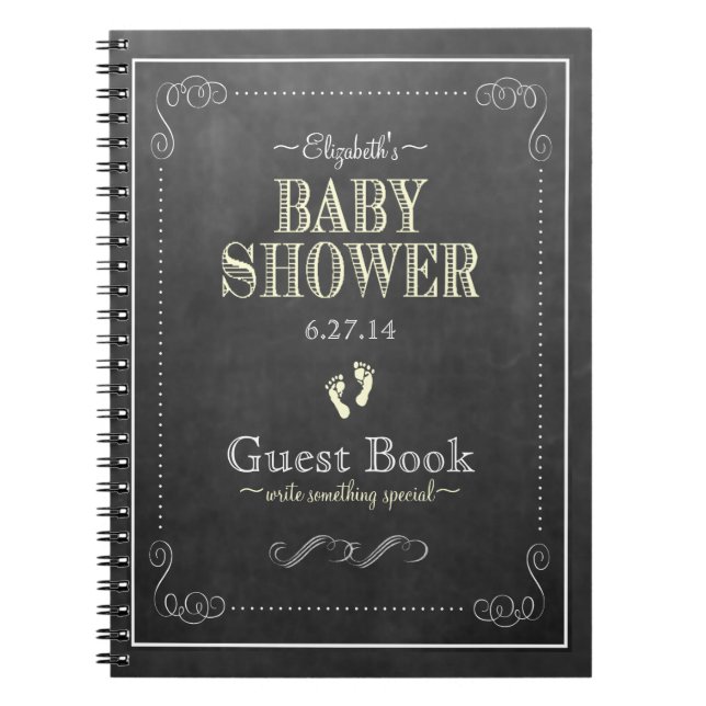 Chalkboard Look Yellow Baby Shower Guest Book (Front)