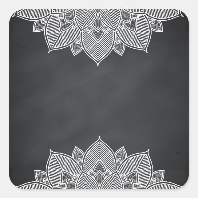 Chalkboard Lotus Flower Mandala Swirl Square Sticker (Front)