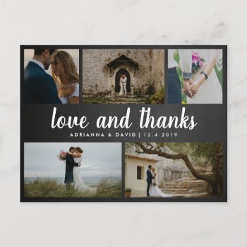 Chalkboard Love And Thanks Five Wedding Photos Postcard by ohwhynotweddings at Zazzle