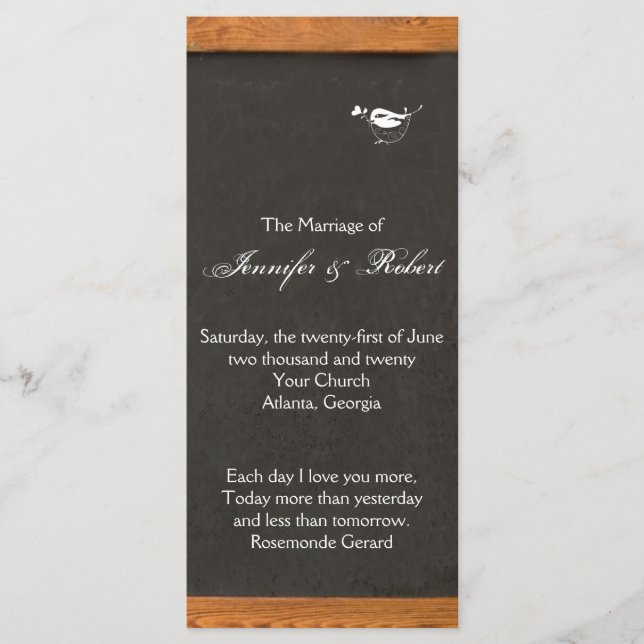Chalkboard Love Bird Wedding Program (Front)