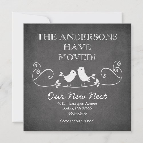 Chalkboard Love Birds New Address Announcement