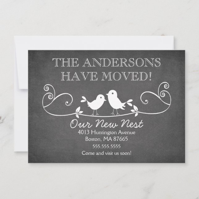 Chalkboard Love Birds New Address Announcement (Front)