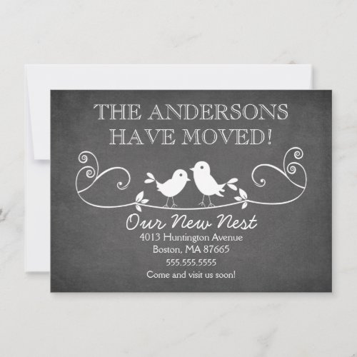 Chalkboard Love Birds New Address Announcement