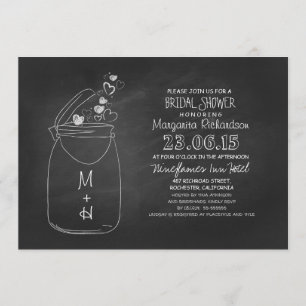 chalkboard love hearts mason jar bridal shower invitation