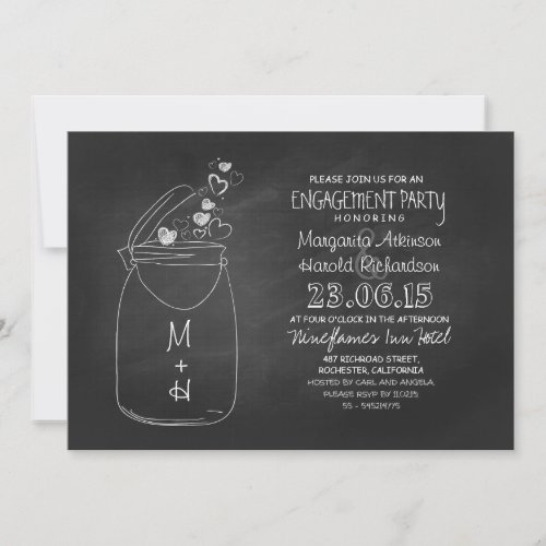 chalkboard love hearts mason jar engagement party custom announcement