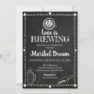 Chalkboard Love Is Brewing Bridal Shower Coffee Invitation