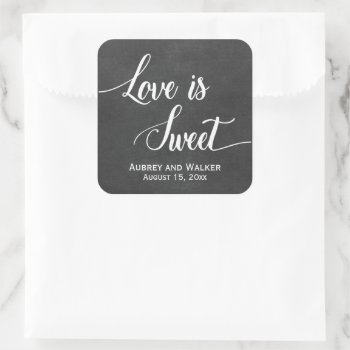 Chalkboard Love Is Sweet Wedding Favor Stickers by whimsydesigns at Zazzle