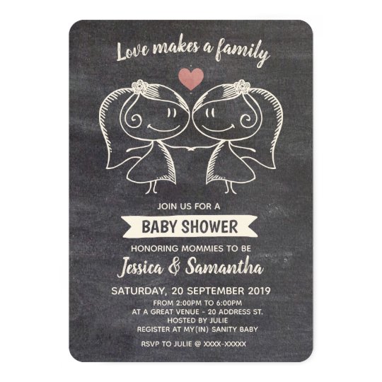 Chalkboard Love Makes a Family LGBT Baby Shower Invitation