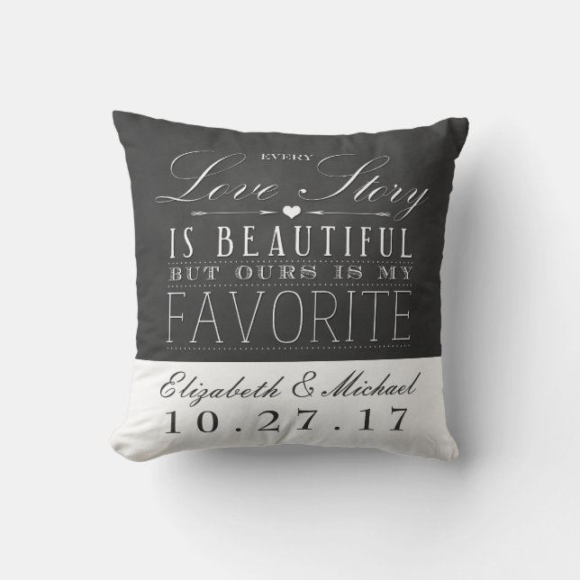 Chalkboard Love Story Wedding Anniversary Pillow (Front)