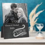 Chalkboard Love Wedding Photo Keepsake Plaque<br><div class="desc">Chalkboard images are popular, and this one is especially elegant. Your photograph (black and white or color) is at the top, with a pretty chalkboard scroll design which frames the word LOVE. This makes a wonderful keepsake wedding or engagement gift. *Thanks to Lilian EllaBoudy Design for the use of clip...</div>