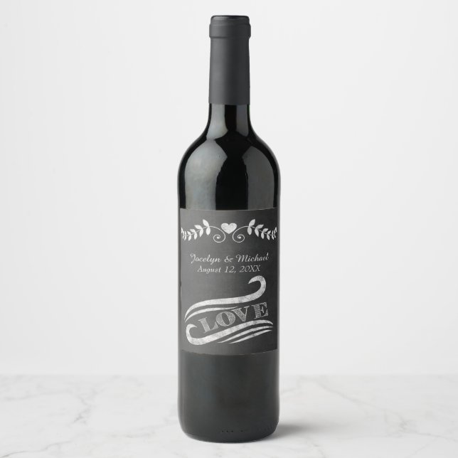 Chalkboard Love Wedding Wine Label (Front)