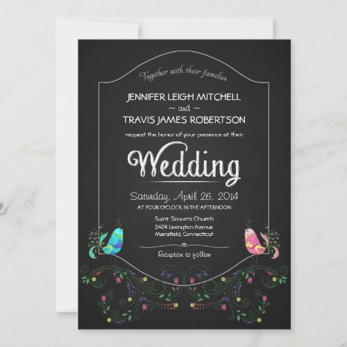 Chalkboard Lovebirds Wedding Invitations