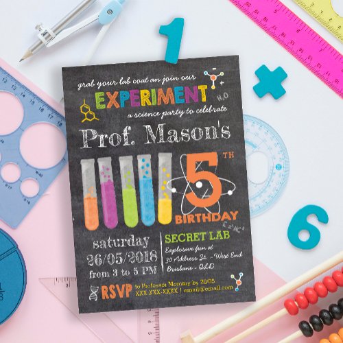 Chalkboard Mad Science Party Birthday Invitation