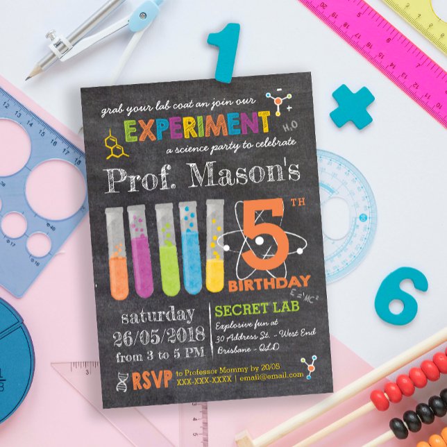 Chalkboard Mad Science Party Birthday Invitation (Creator Uploaded)