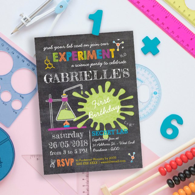 Chalkboard Mad Science Party Birthday Invitation (Creator Uploaded)