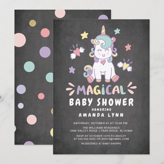 Chalkboard Magical Baby Shower Unicorn Invitation (Front/Back)