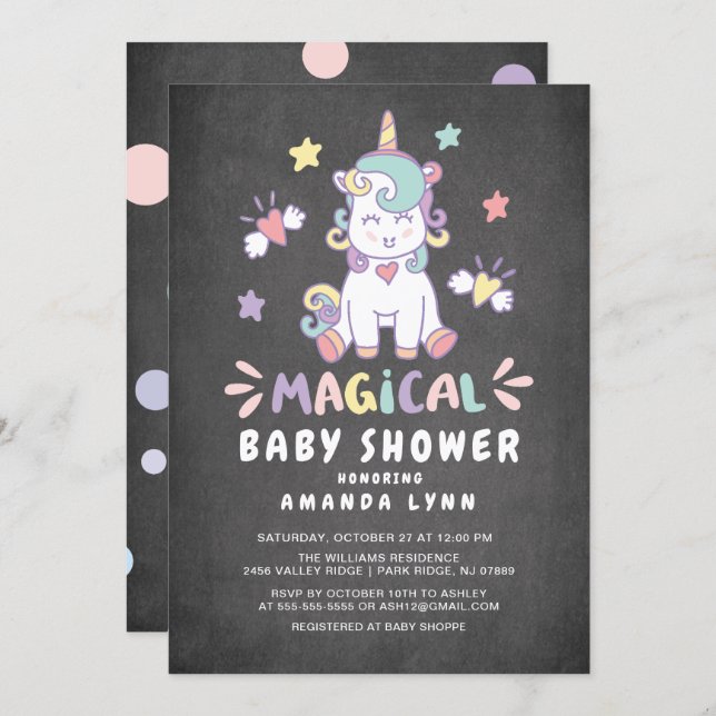 Chalkboard Magical Baby Shower Unicorn Invitation (Front/Back)