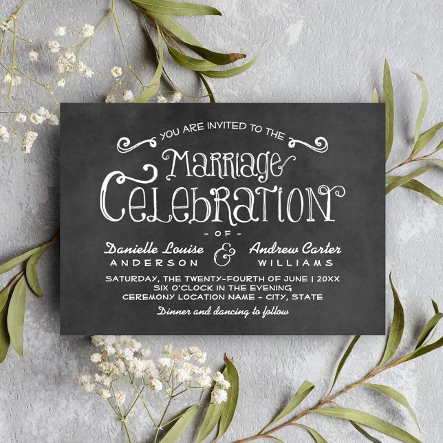 Chalkboard Marriage Celebration Wedding Invitation (Creator Uploaded)