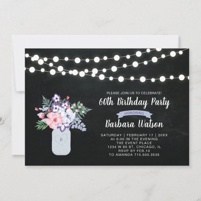 Chalkboard, Mason Jar 60th Birthday Invitation (Front)