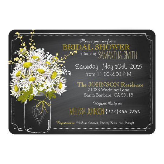 Chalkboard, Mason Jar and Daisies Bridal Shower Invitation