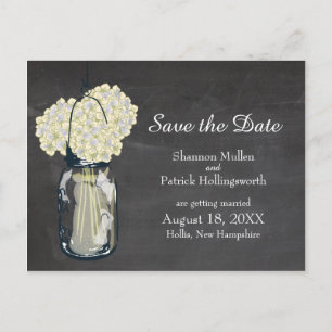 Chalkboard Mason Jar and Hydrangeas Save the Date Announcement Postcard