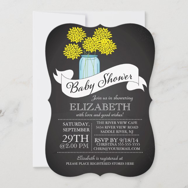 Chalkboard Mason Jar Baby Shower Invitation (Front)