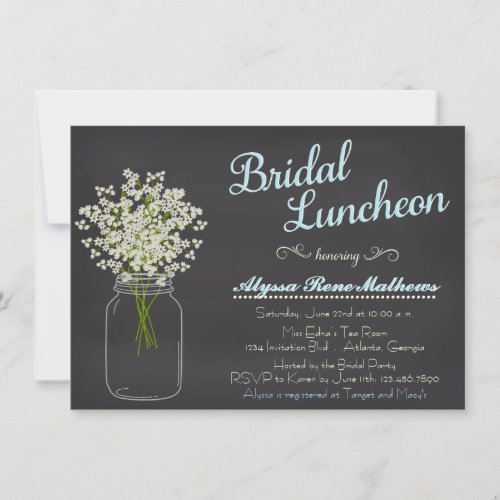 Chalkboard Mason Jar Baby's Breath Bridal Luncheon Invites