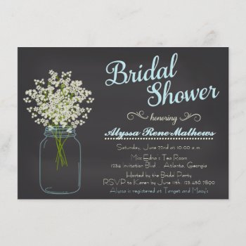 Chalkboard Mason Jar Baby's Breath Bridal Shower Invitation by InvitationBlvd at Zazzle