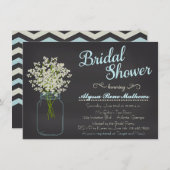 Chalkboard Mason Jar Baby's Breath Bridal Shower Invitation (Front/Back)