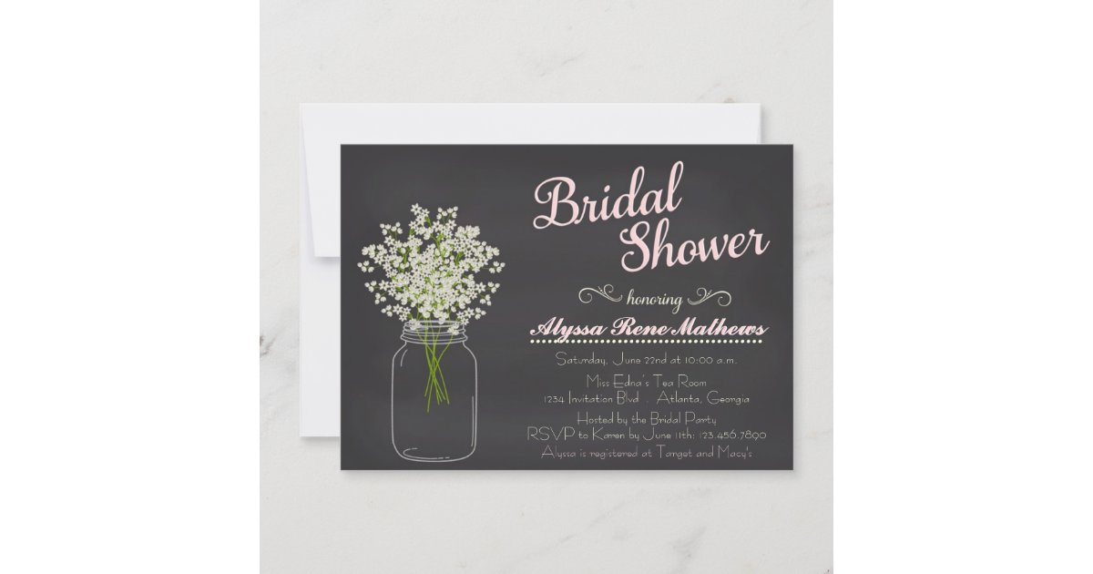 Chalkboard Mason Jar Baby's Breath Invitation PINK | Zazzle