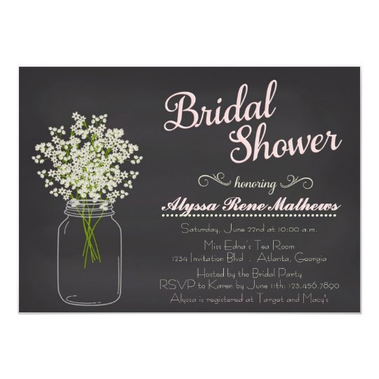 Chalkboard Mason Jar Baby's Breath Invitation PINK