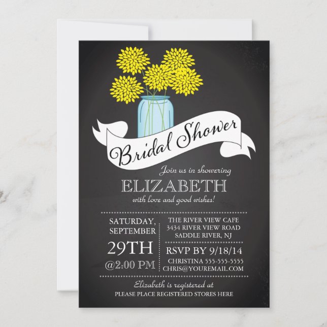 Chalkboard Mason Jar Bridal Shower Invitation (Front)