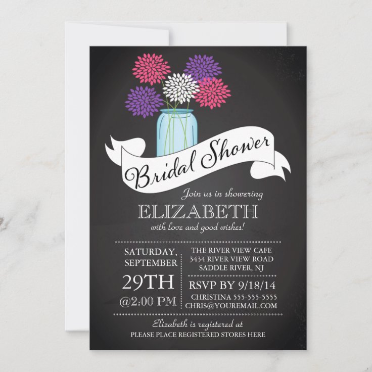 Chalkboard Mason Jar Bridal Shower Invitation Zazzle