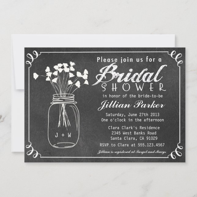 Chalkboard Mason Jar Bridal Shower Invitation (Front)