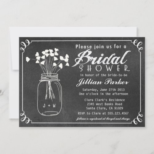 Chalkboard Mason Jar Bridal Shower Invitation