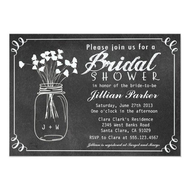Chalkboard Mason Jar Bridal Shower Invitation